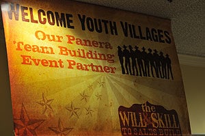 Sign to Welcome Youth Villages and Panera Bread Building Event Partners