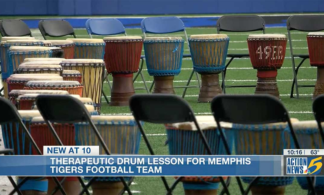 Memphis Tigers football team learns to play African drums in team-building exercise