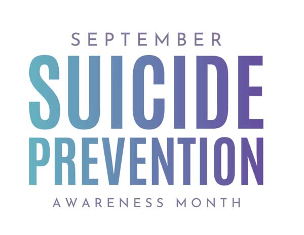 September Suicide Prevention Awareness Month graphic with purple and teal ribbon