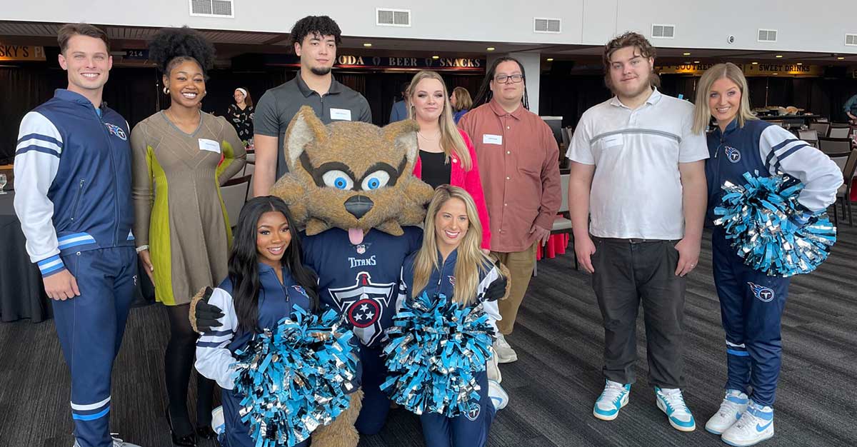 LifeSet youth with Titans cheerleaders and mascot