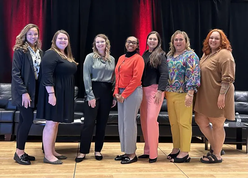 (L to R) Charissa, third from left, joined other lived experts and National Collaborative for Transition-Age Youth members to present the Playbook of Best Practices as part of a CWLA conference last year. From left are Julia Mueller, APHSA, Meg Dygert, APHSA, Charissa, Lived Expert, Knowledge, Lived Expert, Sarah Goad, Michigan, Barbara Guillen, Arizona, Ivy-Marie Washington, APHSA.